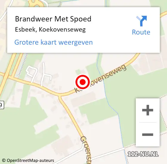 Locatie op kaart van de 112 melding: Brandweer Met Spoed Naar Esbeek, Koekovenseweg op 16 november 2022 10:53