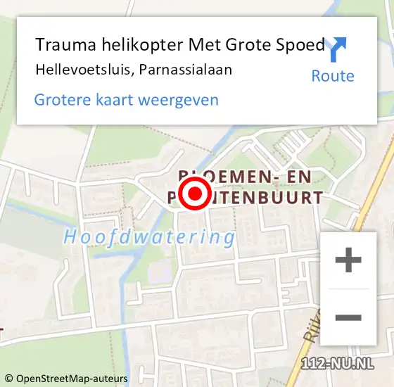 Locatie op kaart van de 112 melding: Trauma helikopter Met Grote Spoed Naar Hellevoetsluis, Parnassialaan op 16 november 2022 11:04