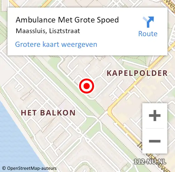 Locatie op kaart van de 112 melding: Ambulance Met Grote Spoed Naar Maassluis, Lisztstraat op 16 november 2022 11:20