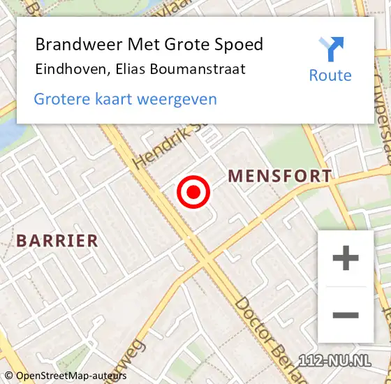 Locatie op kaart van de 112 melding: Brandweer Met Grote Spoed Naar Eindhoven, Elias Boumanstraat op 16 november 2022 11:45