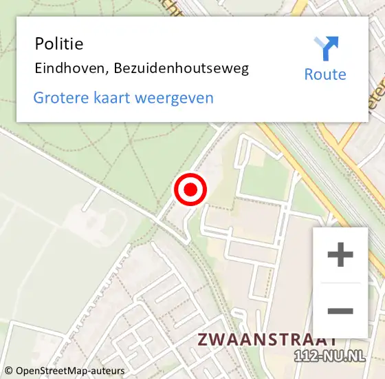 Locatie op kaart van de 112 melding: Politie Eindhoven, Bezuidenhoutseweg op 16 november 2022 11:57