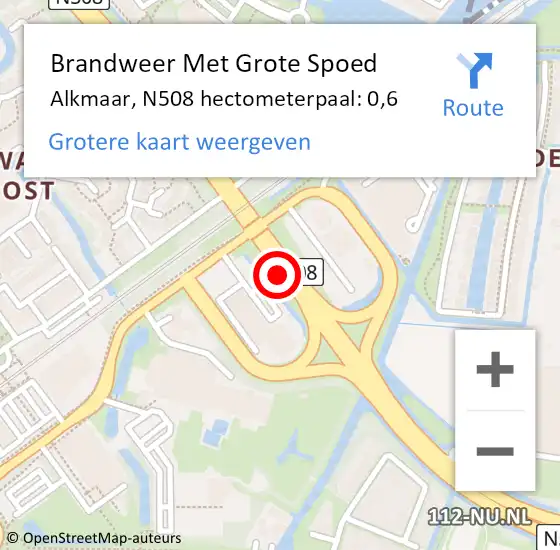 Locatie op kaart van de 112 melding: Brandweer Met Grote Spoed Naar Alkmaar, N508 hectometerpaal: 0,6 op 16 november 2022 12:23