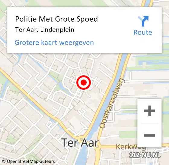 Locatie op kaart van de 112 melding: Politie Met Grote Spoed Naar Ter Aar, Lindenplein op 16 november 2022 12:34