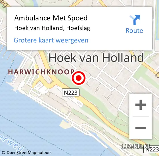 Locatie op kaart van de 112 melding: Ambulance Met Spoed Naar Hoek van Holland, Hoefslag op 16 november 2022 12:43