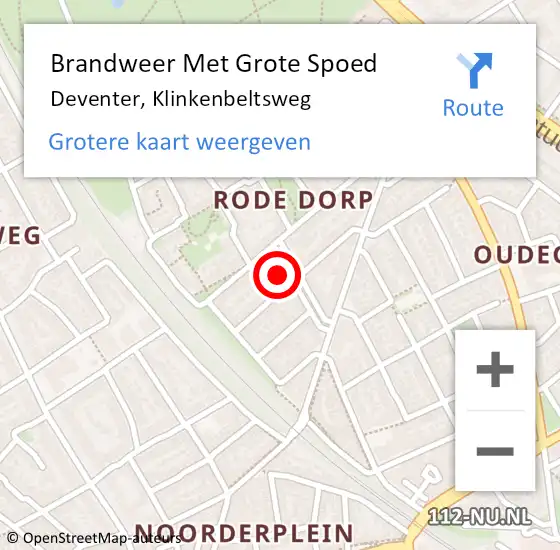 Locatie op kaart van de 112 melding: Brandweer Met Grote Spoed Naar Deventer, Klinkenbeltsweg op 16 november 2022 13:00