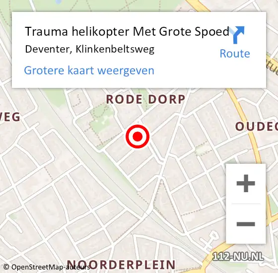 Locatie op kaart van de 112 melding: Trauma helikopter Met Grote Spoed Naar Deventer, Klinkenbeltsweg op 16 november 2022 13:04