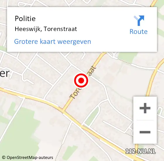 Locatie op kaart van de 112 melding: Politie Heeswijk, Torenstraat op 16 november 2022 13:06