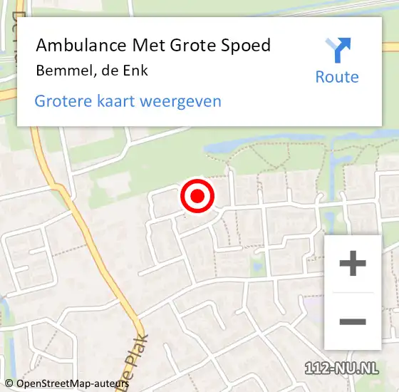 Locatie op kaart van de 112 melding: Ambulance Met Grote Spoed Naar Bemmel, de Enk op 16 november 2022 13:28