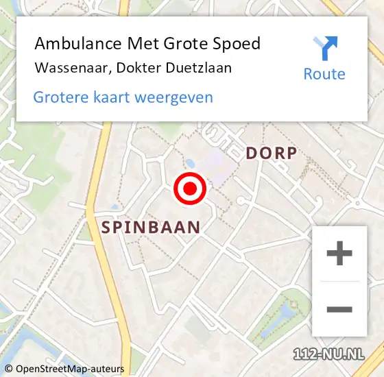 Locatie op kaart van de 112 melding: Ambulance Met Grote Spoed Naar Wassenaar, Dokter Duetzlaan op 16 november 2022 13:41