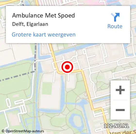 Locatie op kaart van de 112 melding: Ambulance Met Spoed Naar Delft, Elgarlaan op 16 november 2022 13:43