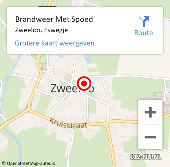 Locatie op kaart van de 112 melding: Brandweer Met Spoed Naar Zweeloo, Eswegje op 16 november 2022 13:43