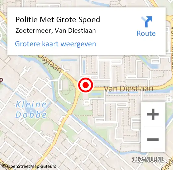 Locatie op kaart van de 112 melding: Politie Met Grote Spoed Naar Zoetermeer, Van Diestlaan op 16 november 2022 13:44
