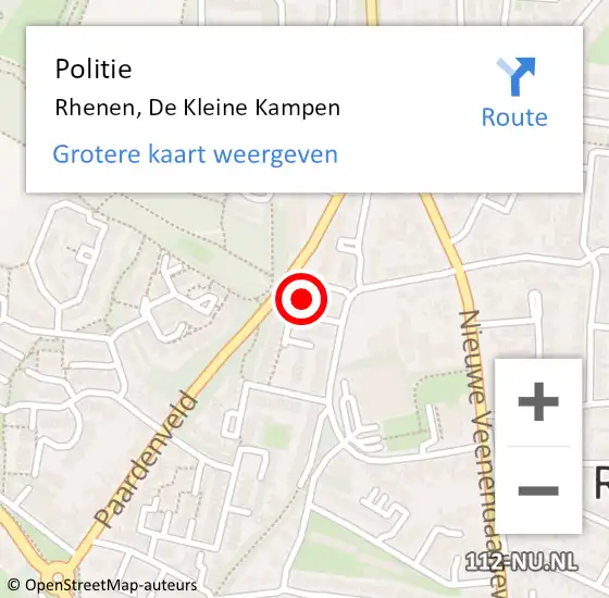 Locatie op kaart van de 112 melding: Politie Rhenen, De Kleine Kampen op 16 november 2022 14:02