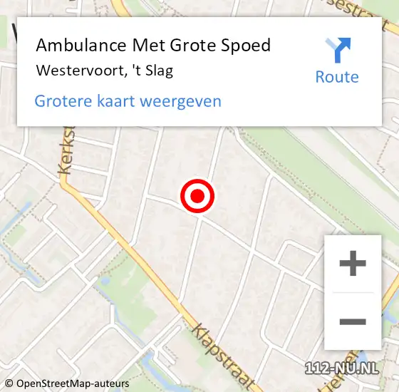 Locatie op kaart van de 112 melding: Ambulance Met Grote Spoed Naar Westervoort, 't Slag op 16 november 2022 14:10