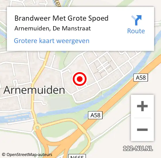 Locatie op kaart van de 112 melding: Brandweer Met Grote Spoed Naar Arnemuiden, De Manstraat op 16 november 2022 14:21