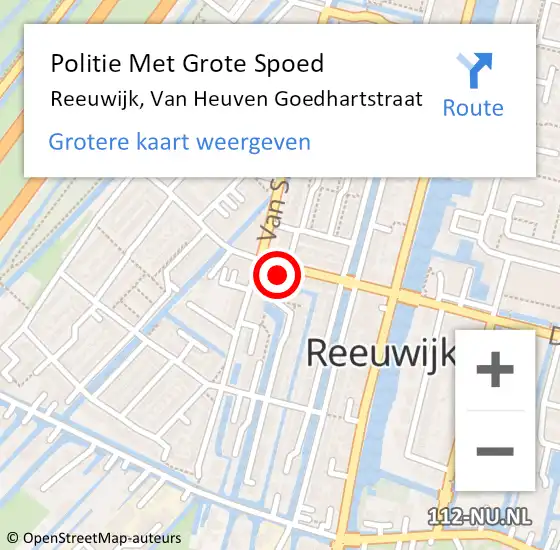 Locatie op kaart van de 112 melding: Politie Met Grote Spoed Naar Reeuwijk, Van Heuven Goedhartstraat op 16 november 2022 14:30