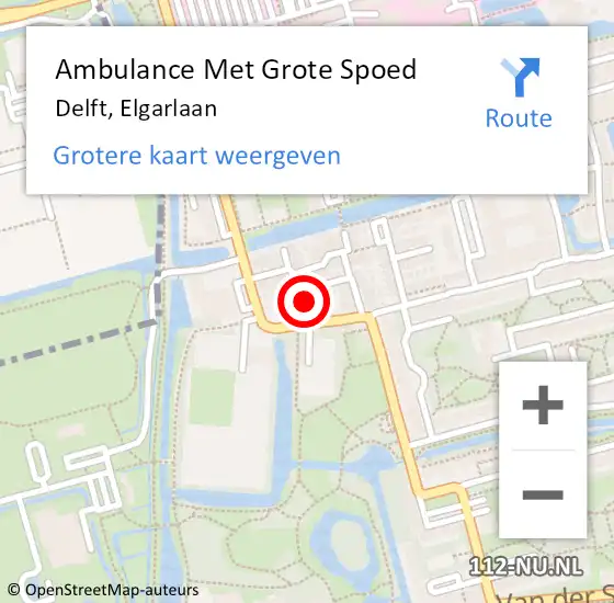 Locatie op kaart van de 112 melding: Ambulance Met Grote Spoed Naar Delft, Elgarlaan op 16 november 2022 14:33