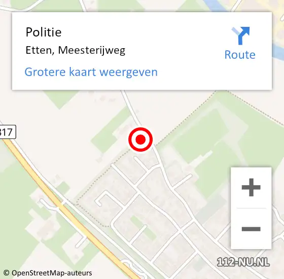 Locatie op kaart van de 112 melding: Politie Etten, Meesterijweg op 16 november 2022 14:40