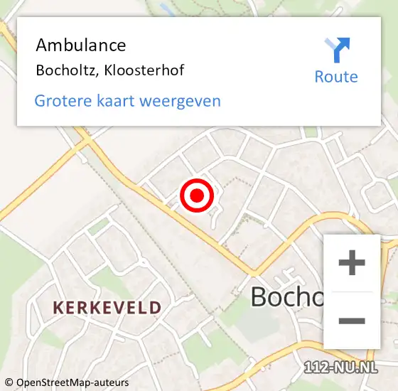 Locatie op kaart van de 112 melding: Ambulance Bocholtz, Kloosterhof op 5 augustus 2014 09:09