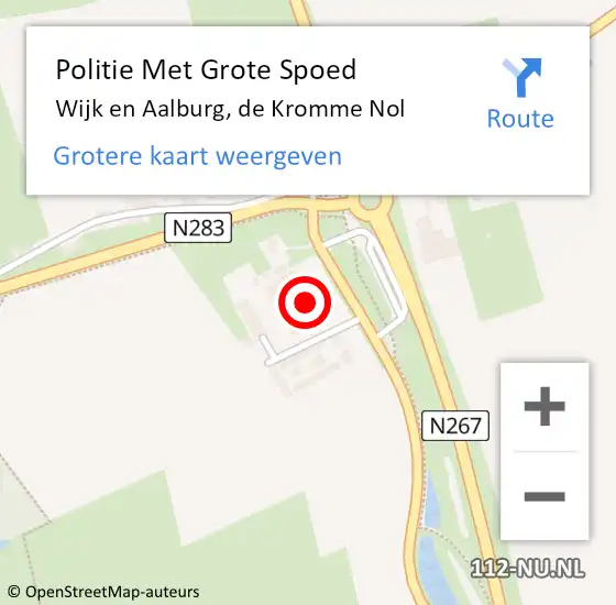 Locatie op kaart van de 112 melding: Politie Met Grote Spoed Naar Wijk en Aalburg, de Kromme Nol op 16 november 2022 14:53