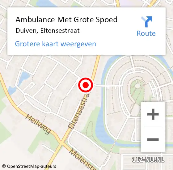 Locatie op kaart van de 112 melding: Ambulance Met Grote Spoed Naar Duiven, Eltensestraat op 16 november 2022 15:02