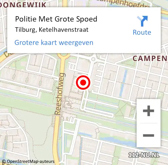 Locatie op kaart van de 112 melding: Politie Met Grote Spoed Naar Tilburg, Ketelhavenstraat op 16 november 2022 15:04