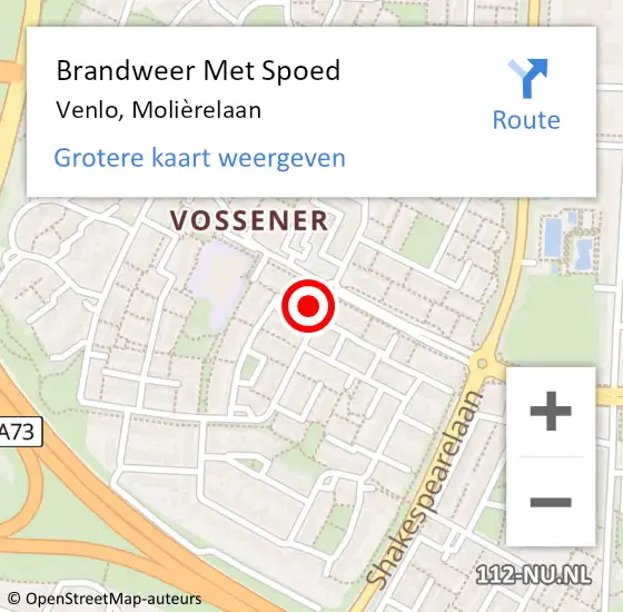 Locatie op kaart van de 112 melding: Brandweer Met Spoed Naar Venlo, Molièrelaan op 16 november 2022 15:44