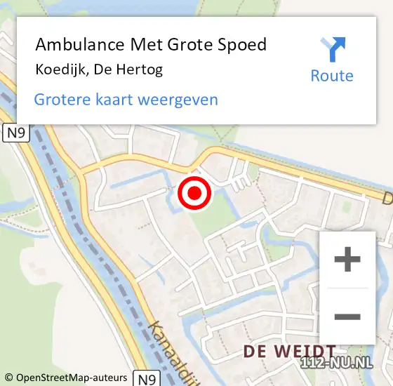 Locatie op kaart van de 112 melding: Ambulance Met Grote Spoed Naar Koedijk, De Hertog op 16 november 2022 16:06