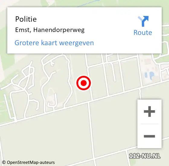 Locatie op kaart van de 112 melding: Politie Emst, Hanendorperweg op 16 november 2022 16:07