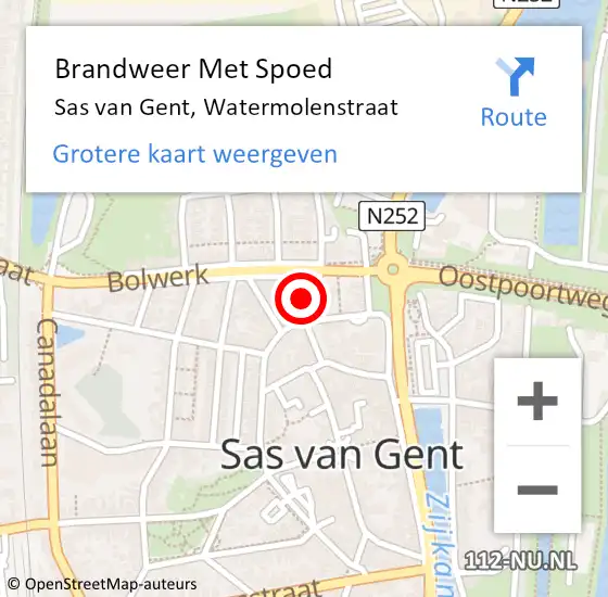 Locatie op kaart van de 112 melding: Brandweer Met Spoed Naar Sas van Gent, Watermolenstraat op 16 november 2022 16:12