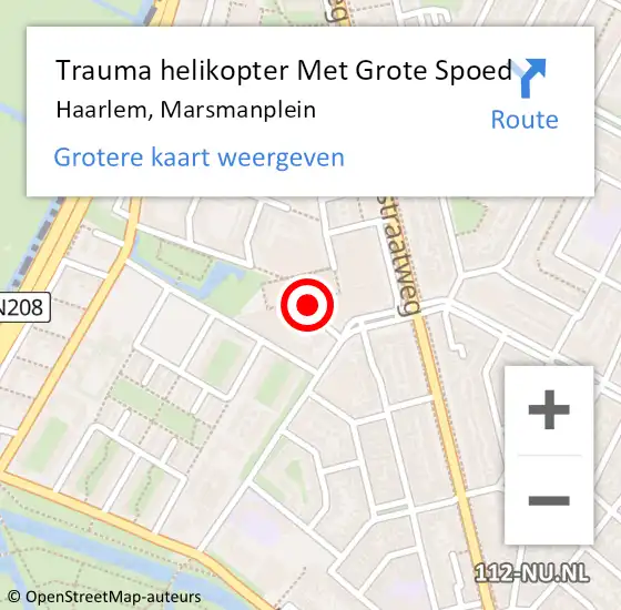 Locatie op kaart van de 112 melding: Trauma helikopter Met Grote Spoed Naar Haarlem, Marsmanplein op 16 november 2022 16:42