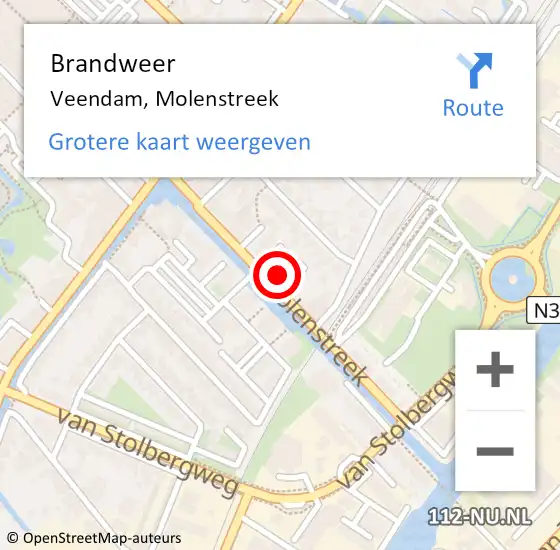 Locatie op kaart van de 112 melding: Brandweer Veendam, Molenstreek op 16 november 2022 16:46