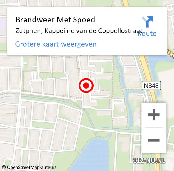 Locatie op kaart van de 112 melding: Brandweer Met Spoed Naar Zutphen, Kappeijne van de Coppellostraat op 16 november 2022 17:15