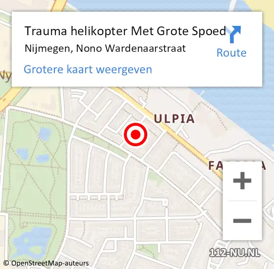 Locatie op kaart van de 112 melding: Trauma helikopter Met Grote Spoed Naar Nijmegen, Nono Wardenaarstraat op 16 november 2022 17:21