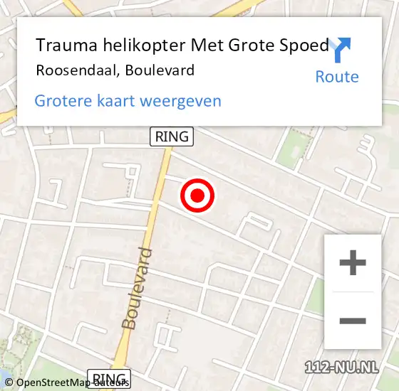 Locatie op kaart van de 112 melding: Trauma helikopter Met Grote Spoed Naar Roosendaal, Boulevard op 16 november 2022 17:32