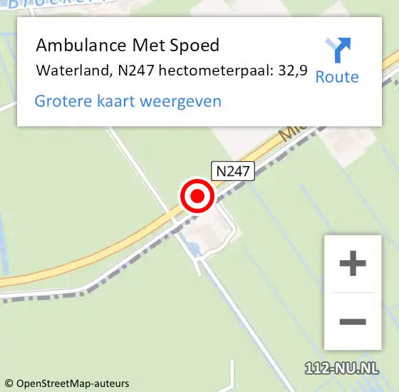 Locatie op kaart van de 112 melding: Ambulance Met Spoed Naar Waterland, N247 hectometerpaal: 32,9 op 16 november 2022 17:33