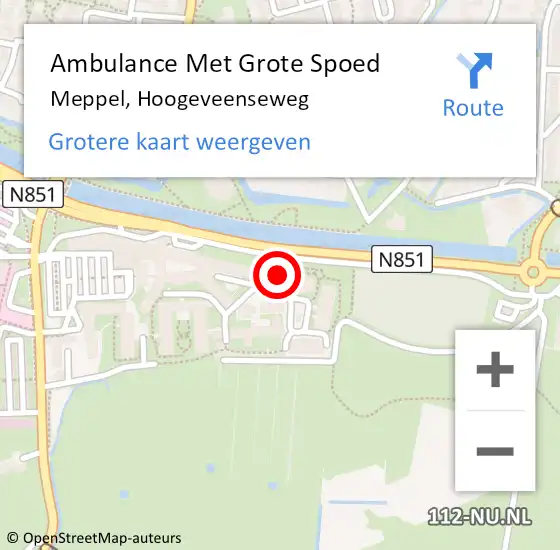 Locatie op kaart van de 112 melding: Ambulance Met Grote Spoed Naar Meppel, Hoogeveenseweg op 16 november 2022 17:51