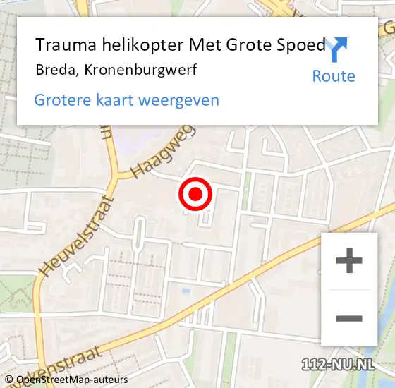 Locatie op kaart van de 112 melding: Trauma helikopter Met Grote Spoed Naar Breda, Kronenburgwerf op 16 november 2022 18:24