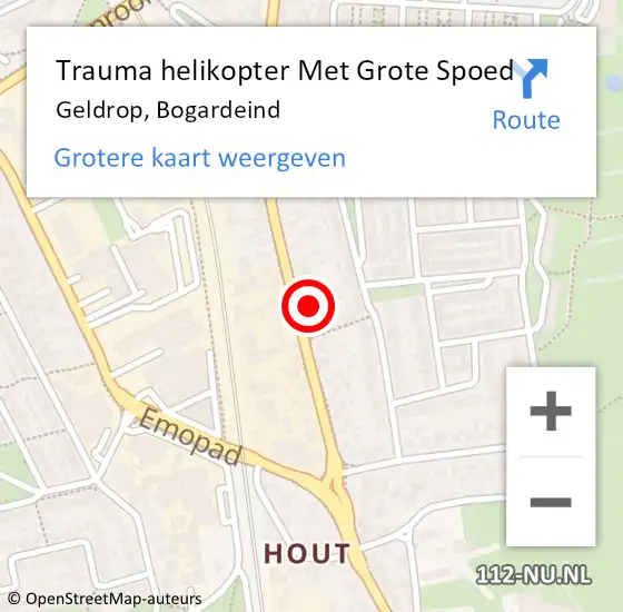 Locatie op kaart van de 112 melding: Trauma helikopter Met Grote Spoed Naar Geldrop, Bogardeind op 16 november 2022 18:27