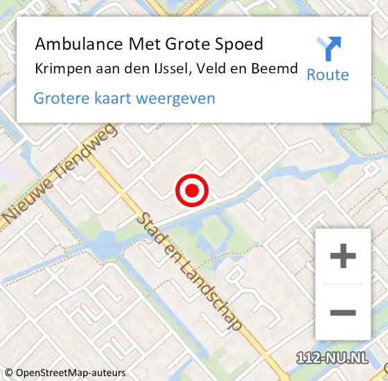 Locatie op kaart van de 112 melding: Ambulance Met Grote Spoed Naar Krimpen aan den IJssel, Veld en Beemd op 16 november 2022 18:29