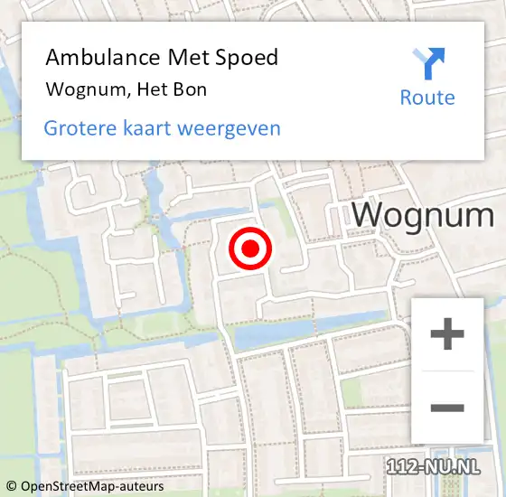 Locatie op kaart van de 112 melding: Ambulance Met Spoed Naar Wognum, Het Bon op 16 november 2022 18:34