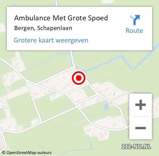 Locatie op kaart van de 112 melding: Ambulance Met Grote Spoed Naar Bergen, Schapenlaan op 16 november 2022 18:57