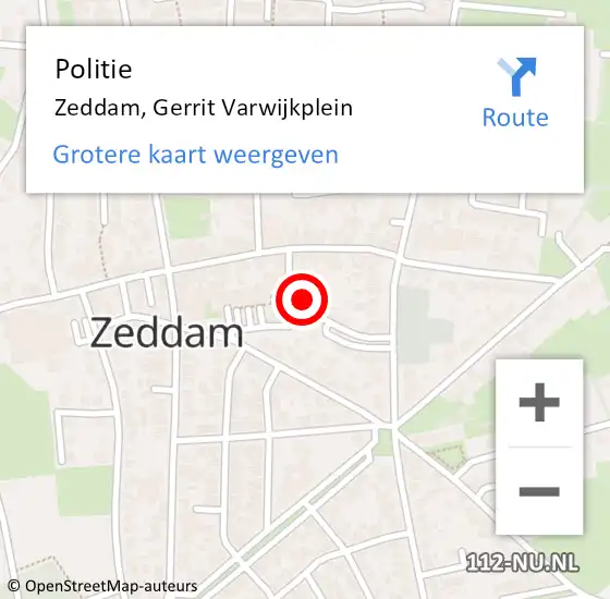 Locatie op kaart van de 112 melding: Politie Zeddam, Gerrit Varwijkplein op 16 november 2022 18:58