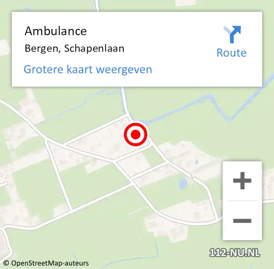 Locatie op kaart van de 112 melding: Ambulance Bergen, Schapenlaan op 16 november 2022 18:59