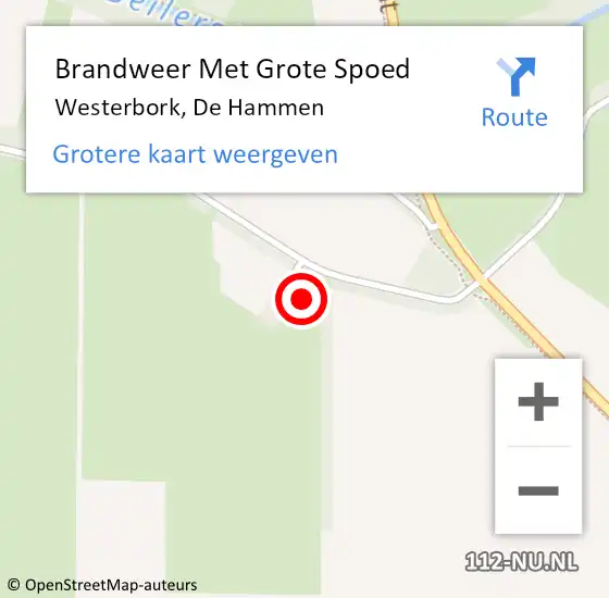 Locatie op kaart van de 112 melding: Brandweer Met Grote Spoed Naar Westerbork, De Hammen op 16 november 2022 19:41