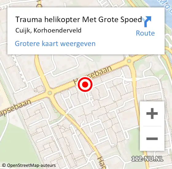 Locatie op kaart van de 112 melding: Trauma helikopter Met Grote Spoed Naar Cuijk, Korhoenderveld op 16 november 2022 19:52