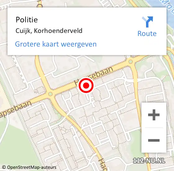 Locatie op kaart van de 112 melding: Politie Cuijk, Korhoenderveld op 16 november 2022 19:55