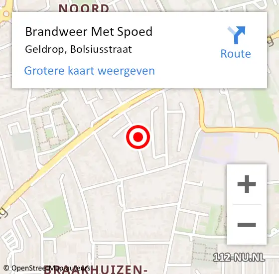 Locatie op kaart van de 112 melding: Brandweer Met Spoed Naar Geldrop, Bolsiusstraat op 16 november 2022 20:16