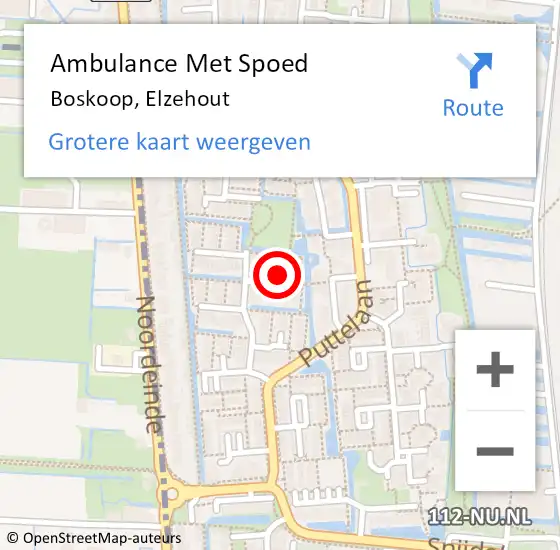 Locatie op kaart van de 112 melding: Ambulance Met Spoed Naar Boskoop, Elzehout op 16 november 2022 20:22