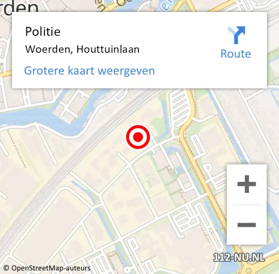 Locatie op kaart van de 112 melding: Politie Woerden, Houttuinlaan op 16 november 2022 20:28